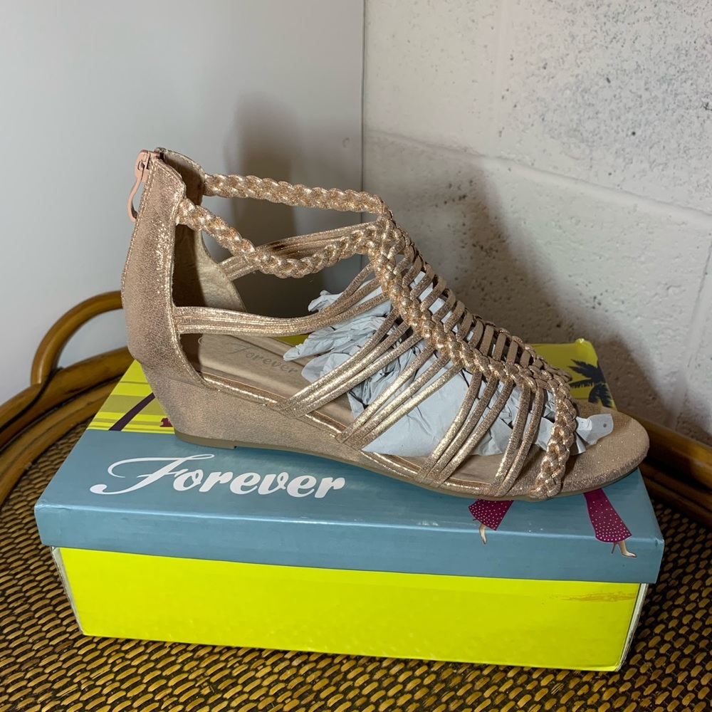 Forever Rose Gold Strappy Wedge Sandals